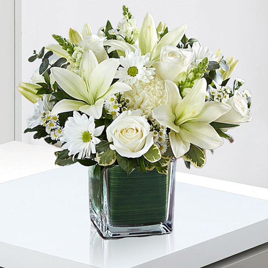 Beautiful White Flowers Vase: Condolence Flowers