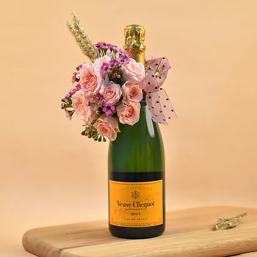 Champagne & Mixed Flowers Combo: Flowers And Wine