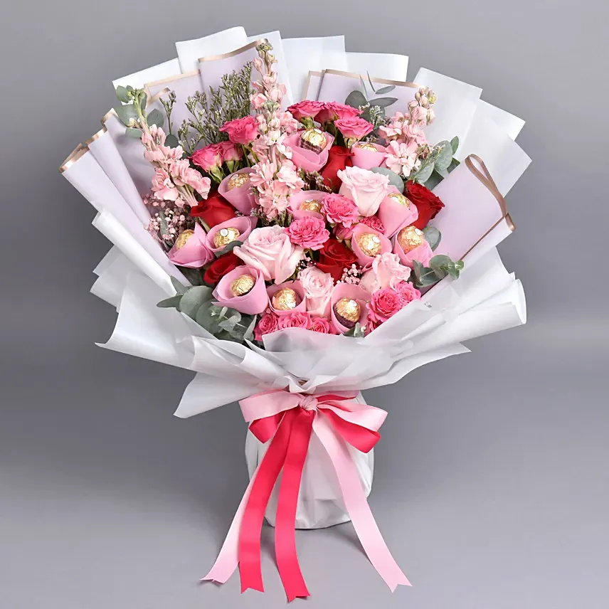 Pink Petals and Chocolates Bouquet: For New Born