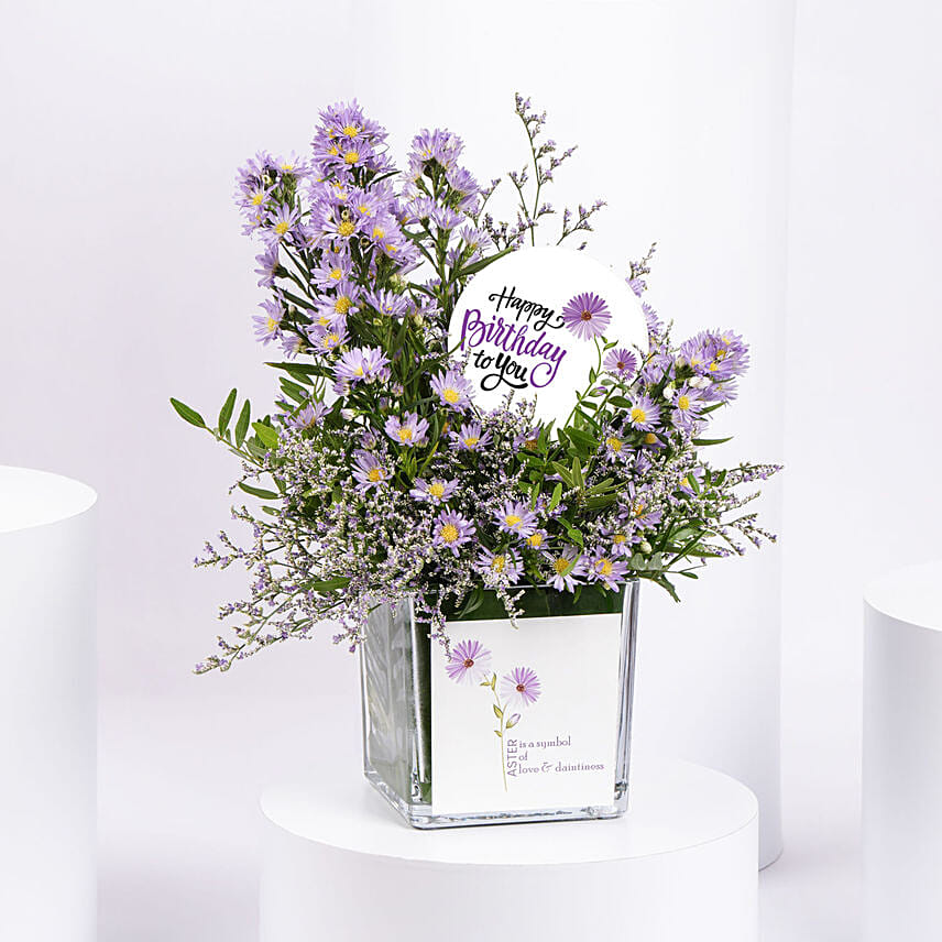 September Birthday Aster Flowers Wishes in Vase: Birthday Flowers Singapore