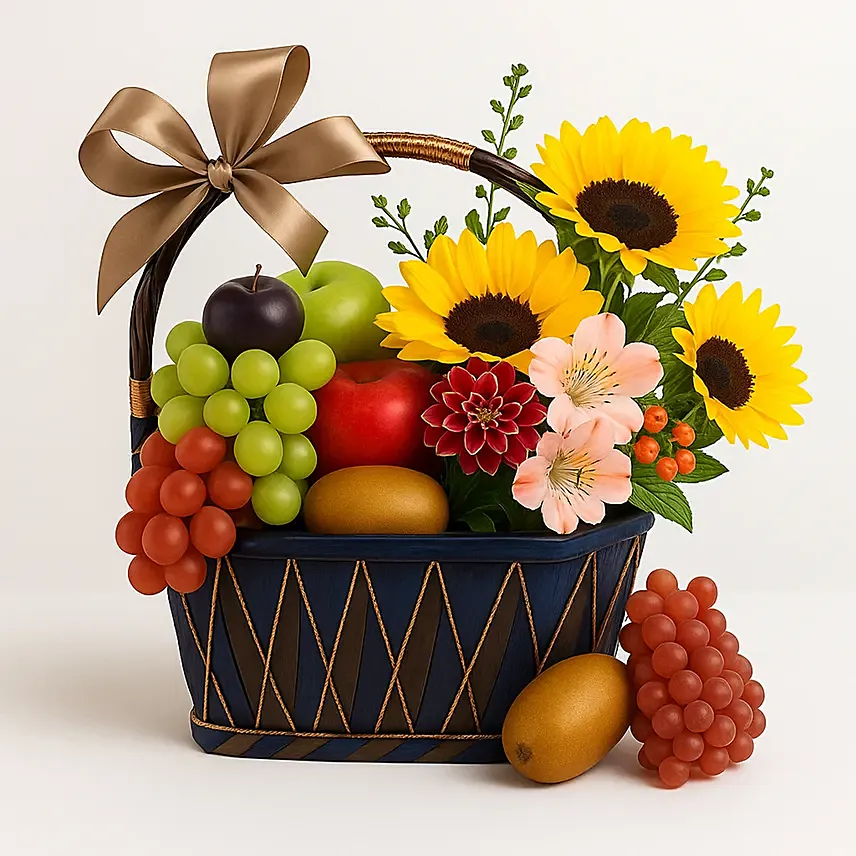 Beautiful Mixed Flowers & Fruits Basket: Bestseller Gifts